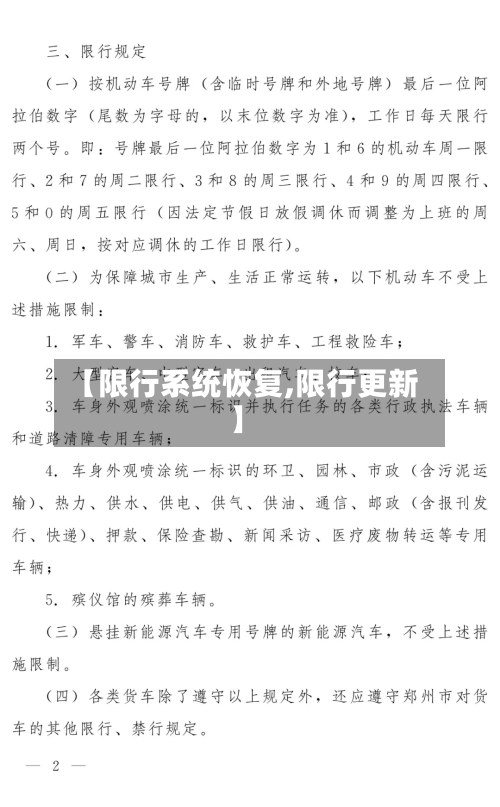 【限行系统恢复,限行更新】